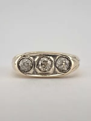 Antique Victorian 14K Yellow Gold Old European Cut Diamond 3 Stone Gypsy Ring • $1250