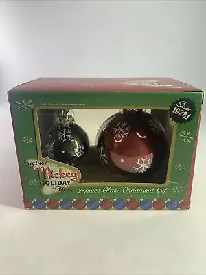 Disney Holiday Mickey Minnie Mouse Round 2 Pc Glass Christmas Ornament Set • $29.74