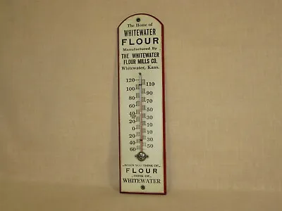 ANTIQUE 1920's WOOD THERMOMETER - ADVERTISING  WHITEWATER FLOUR  In MINT SHAPE ! • $184.32