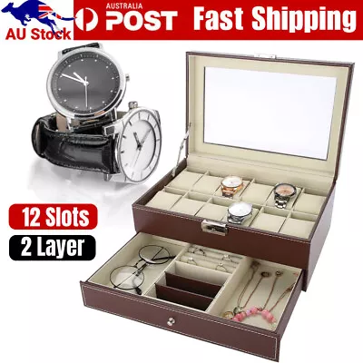 12Slots 2Layers Watch Box Jewelry Display Case Storage Holder Organizer Showcase • $29.04