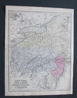 1886 Original Antique Mitchell Map: NJ NY PA DE On Reverse MA CT RI • $19.95