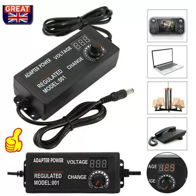 Adjustable AC/DC  Electrical Power Supply Adapter Charger Variable Voltage • £12.38