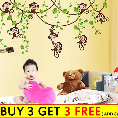 £7.59 • Buy Wall Sticker Art Decal Decor Boys Kids Room Bedroom Monkey Cartoon Zoo Stickers