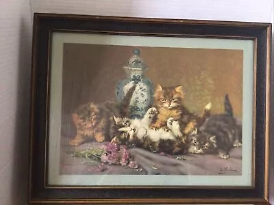 VTG 1943 Daniel Merlin 3D Raised Cat Watercolor Print/Picture Signed • $58