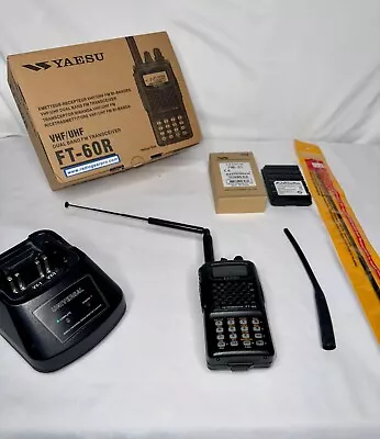 Yaesu FT 60R Dual Band With 3 Batteries 3 Antennas Prog Cable Stand Charger  • $72.50