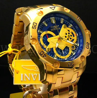 New Invicta Men's Pro Diver Scuba 3.0 Chrono 18K Gold Plated Blue Dial S.S Watch • $87