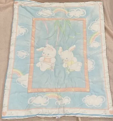 Vintage Bedtime Originals Pastel Bunnies Swings Rainbow Comforter Baby Blanket • $64.99