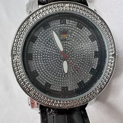 Techno Royale Men’s 8 Diamond Watch Watch Black Leather Band • $45