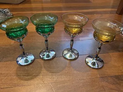 $50 • Buy 4 Cambridge Glass Farber Bros Krome Kraft 1950s Art Deco 5 3/4 Cocktail