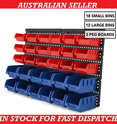 30 Wall Mounted Storage Bins Tool Organiser Garage Holder Parts Nuts Bolts Box • $28.99