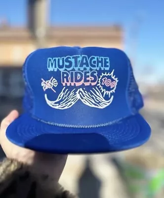 Mustache Rides Trucker Hat Funny Retro Novelty Hat Pink Blue White Trans Pride • $18