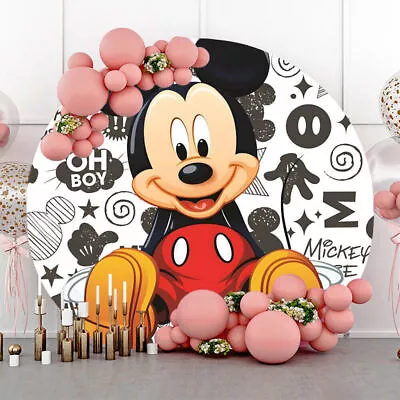 Personalise Round Mickey Mouse Backdrop Cover Birthday Party Background Banner • $56.69