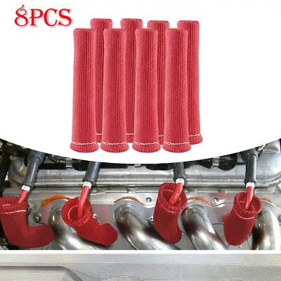 8PCS 2500° 6  Spark Plug Wire Boots Protector Sleeve Heat Shield Cover Red • $9.90