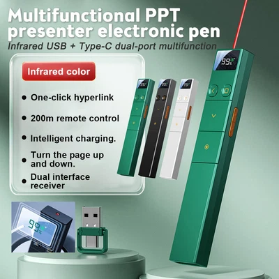 £17.62 • Buy USB Type-C Wireless PowerPoint PPT Presenter Clicker Laser Pointer Pen Remote
