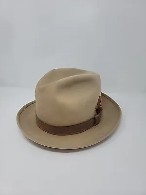 MEN VINTAGE 40s 50s 60s BORSALINO ALESSANDRA ITALY BEIGE FEDORA W Feather • $159.99