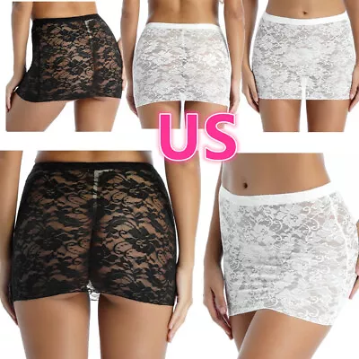 US Women Mini Skirt Bodycon See-through Floral Lace Micro Pencil Skirts Lingerie • $5.59