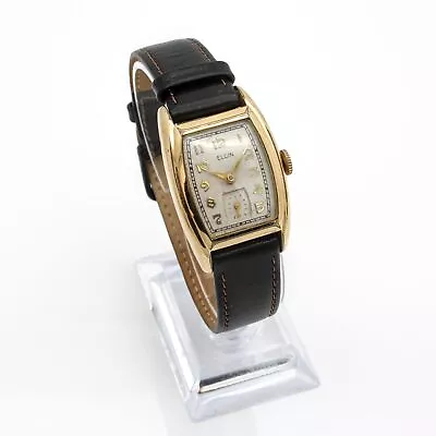 Vintage Elgin Tank Style Mechanical Adjustable Leather Mens Wristwatch #WB742-3 • $18.50