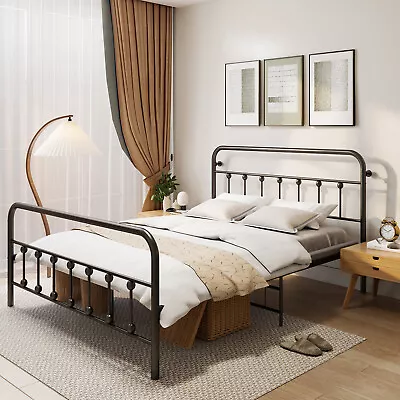 Queen Size Black Metal Bed Frame With Headboard Stoppers Headboard Footboard  • $99.99