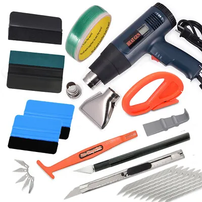 Pro Vinyl Car Window Tint Tools Heat Gun Gasket Felt Squeegee Scraper Cutter Kit • $49.99