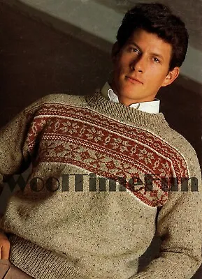 Knitting Pattern Men's Fair Isle Patterned Sweater/Jumper. 32-56 Inch Chest. • £1.80