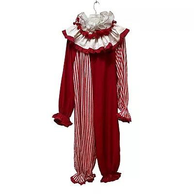 Vintage Clown Costume Handmade With Collar Soft Flannel Fabric Red White Stripe • $149.99