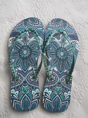 Vera Bradley Blue Island Medallion Flip Flops L Size 9/10 New • $10