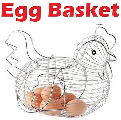 Chrome Plated Wire Chicken Hen Shaped Display Egg Basket Holder Storage Rack New • £16.99