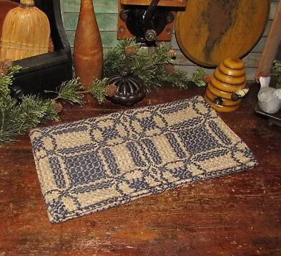 $11.95 • Buy Primitive Antique Vtg Style Navy Tan Cotton Woven COVERLET RUNNER RQ30NSR