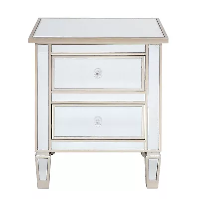 Mirrored Silver Rose 2-Drawer Nightstand Bedside Table Contemporary Modern • $198.86