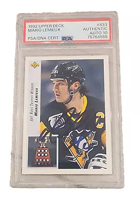 Mario Lemieux On Card Auto 1992 Upper Deck Art Ross Pittsburgh Penguins #433 • $129.99