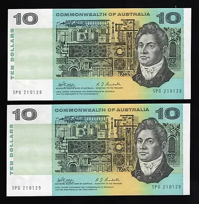 1968 Australian Ten Dollar Banknotes - Uncirculated Condition -  R303 Consec Pr • $350