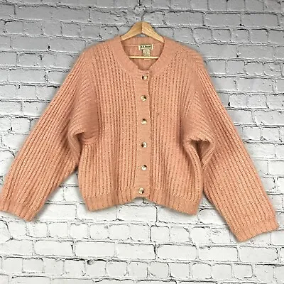 Vintage LL Bean Cardigan Womens Medium Pink Chunky Oversized Mohair Blend • $49.88