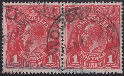 Australia KGV 1d Red SW Deep Red Pair “WOODVILLE” SA Dec 9 1914 Pmk • $4.99