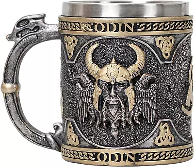 Odin Viking Mug Tankard Dragon Handle Beer Cup Coffee Mug Stainless Steel  • $28.99