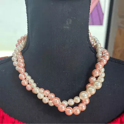 J. Crew Twisted Pearl Necklace. Pink And White Faux Pearls. • $25