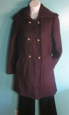 An Original Milly Womens Size 4 Dark Purple Wool Pea Coat Button Up Overcoat • $89