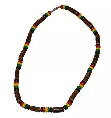 $4.99 • Buy Nayt Beach Coco Bead Rasta Necklace Surfer Choker 20  Brown Red Yellow Green