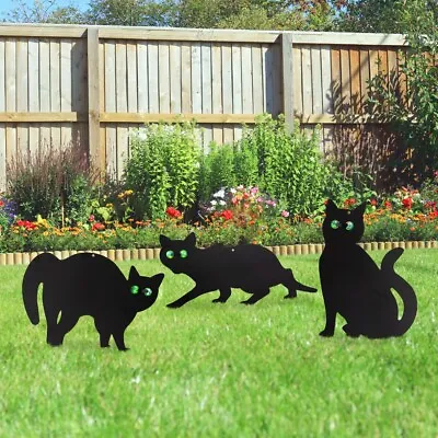 GardenKraft Set Of 3 Metal Black Cat Scarers / Human Garden Pest Deterrent • £10.99