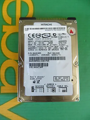 Hitachi 40GB IDE 2.5 Laptop Hard Disk Drive HDD HTS421240H9AT00 (I129-A) • £28.39