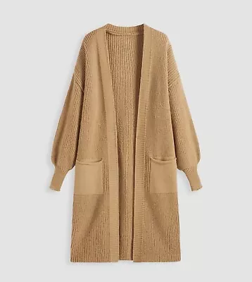 Cider BNWT Long Rib Knit Cardigan Camel/tan Pockets Cosy Small • £9.94