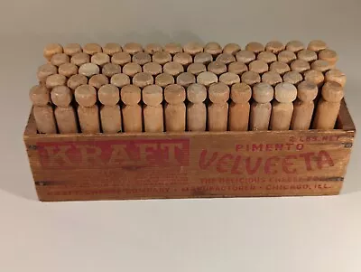 Vintage Wooden KRAFT Pimento Velveeta Cheese Box With Wooden Clothespins - Farm • $24.99