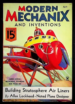 Modern Mechanix Magazine April 1935 Harley Davidson Ad Monorail Express Lockheed • $8.95