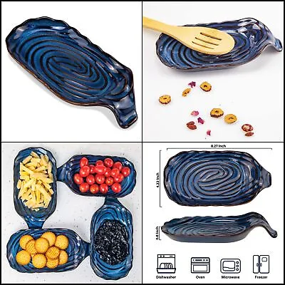 Ceramic Spoon Rest For Stove Top Vintage Blue Porcelain Spoon Holder • $9.54