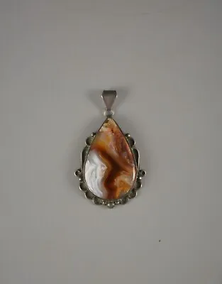 Vintage Navajo Indian Silver Pendant - Beautiful Crystal Agate Stone - 2  Tall • $119