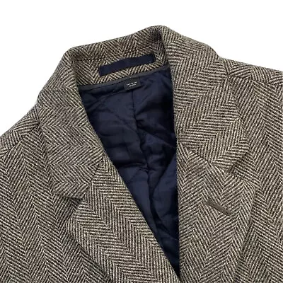 Mint! 39 R J CREW X Moon Tweed Oatmeal Brown Herringbone Tweed Over Coat • $195