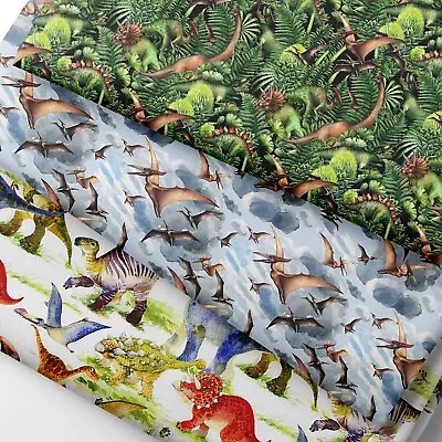 100% Cotton Dino World Dinosaurs Novelty Kids Children Craft Sew Fabric | FQ • £3.50