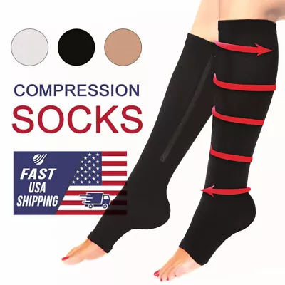 20-30MMHG Zip Up Toeless Socks For Varicose Veins EdemaRecoveryPregnantNurse • $13.98