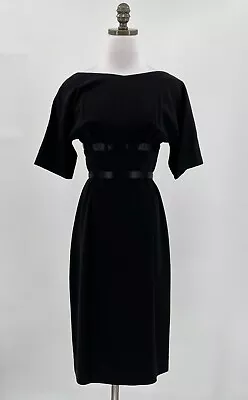 Mr. Mort Vintage Womens Black Satin Bow Boat Neck Square Back Sheath Dress Sz 9 • $39