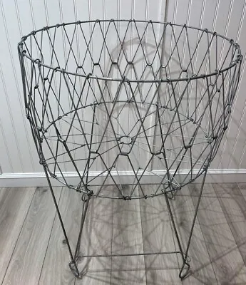 VTG Mid Century Collapsible Folding Wire Basket Metal Laundry Cart Industrial • $199.99