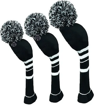 $26.99 • Buy Golf Wood Club Headcover Pom Knitted Driver Fairway Hybrid Head Covers 3PCS Gift